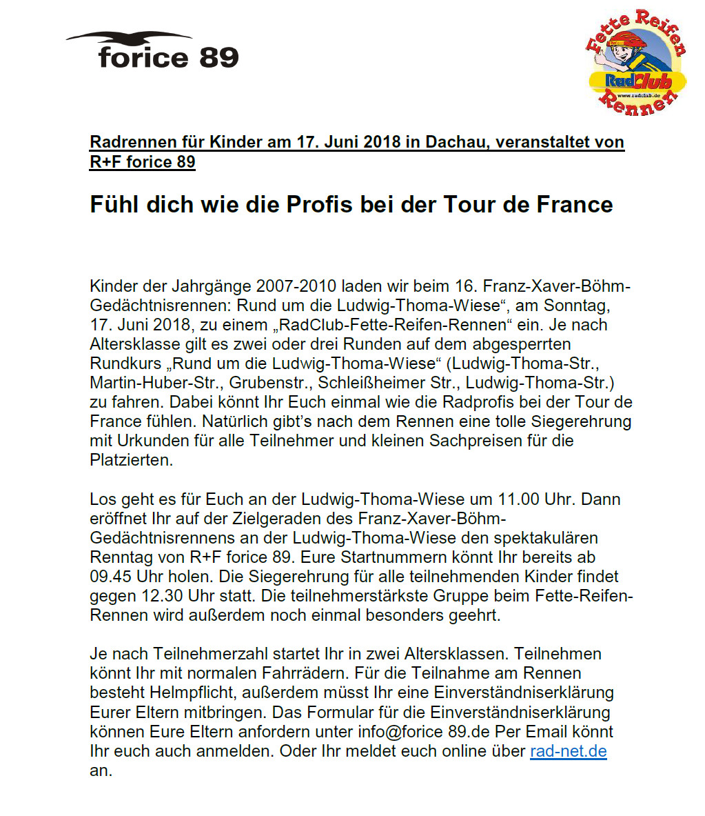 Info Radrennen f&uuml;r Kinder 1